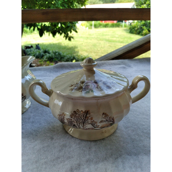 Antique Edwin M Knowles China Co Semi Vitreous  Pitcher creamer sugar Bowl - Picture 2 of 8